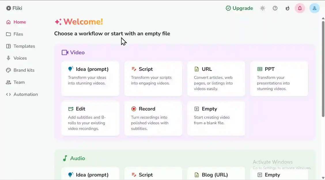 واجهة Fliki مع تعدد الأصوات